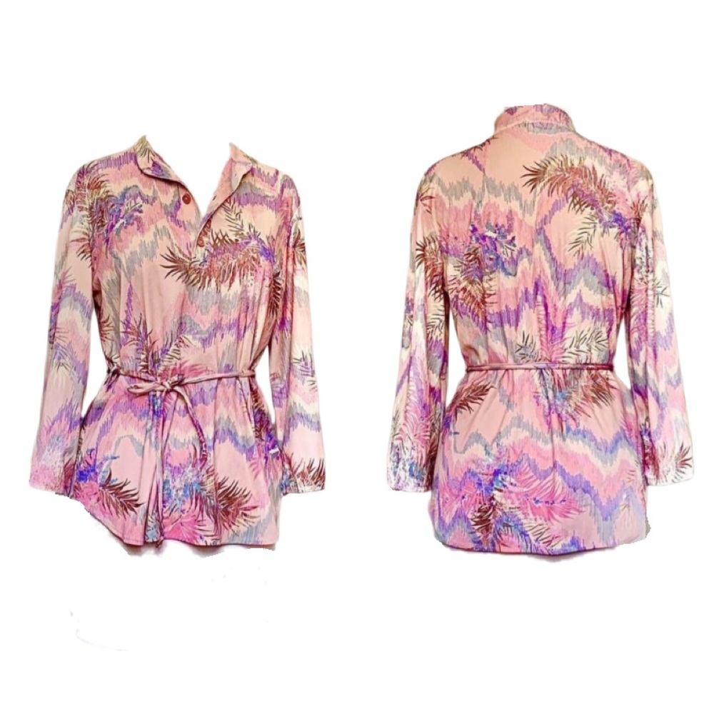 Very 70s Disco Funky Feather Pattern Tunic Blouse
